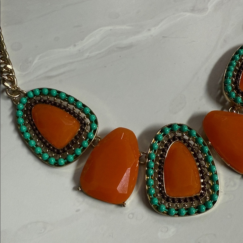 Elegant Orange and Turquoise Necklace - Picture 2 of 5